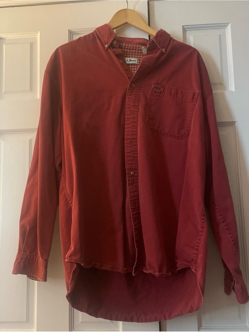 L.L. Bean Red Button-Down Flannel-Lined Shirt